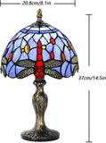 1 x RAW Customer Returns MIAOKE Tiffany Style Table Lamp, Vintage Table Lamp Handcraft Stained Glass Lampshade Table Lamps for Bedroom Bedside Lamp Study Office Blue Dragonfly  - RRP €69.98