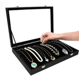 1 x RAW Customer Returns Kurtzy Jewelry Organizer Jewelry Box Black, Velvet Box Glass Lid Lockable 20 Hooks 2 Pieces - Jewelry Storage Stackable Jewelry Box Drawers Chain Storage, Bracelet, Earrings - RRP €40.39