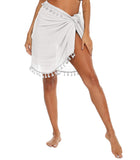 3 x RAW Customer Returns DAMILY Women Swimwear Cover-Up Beach Pareo Large Bikini Cover-Up with Pom White  - RRP €54.42