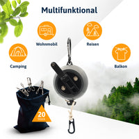 3 x RAW Customer Returns AUTDOOR extendable clothesline with practical crank - extra long 8m cord - perfect for camping and traveling black gray  - RRP €44.94