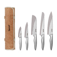 1 x RAW Customer Returns hecef knife set with 5 slots roll bag and knife sheath, vintage stonewashed stainless steel knife set with hollow handle, professional kitchen knife set for outdoor, camping - RRP €36.91