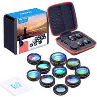 1 x RAW Customer Returns APEXEL 10 in 1 Phone Camera Lens kit Wide Angle Lens, Macro Lens, Fisheye Lens, Telephoto Lens, Kaleidoscope 3 6 Lens CPL Flow Star Radial Filter Clip-on Phone for iPhone Samsung Most of Smartphon - RRP €26.77