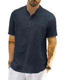 1 x RAW Customer Returns LVCBL Men s Linen Short Sleeve Shirt Beach Shirts Daily Casual Shirts Navy 2XL - RRP €23.17