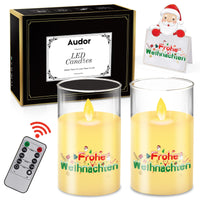 2 x Brand New LED candles with timer function and remote control, Christmas decoration candles in a glass LED candles flickering flame Christmas candles wax Christmas gifts with gift box for Christmas decoration room decoration - RRP €47.9