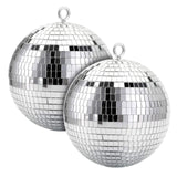 1 x RAW Customer Returns Suwimut 2 pieces mirror disco ball, 20 cm 8 inch disco ball for hanging Christmas tree balls, mirror ball for light effects, hanging disco light, party decoration, retro party, home bands decorations silver  - RRP €24.99