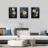 1 x RAW Customer Returns 3 pieces canvas pictures with frame, navy blue, gold, flowers, coconut leaf, picture on canvas, wall art, wall pictures, art print, decoration for living room, bedroom, ready to hang, 90 x 40 cm 30 x 40 x 3  - RRP €37.74