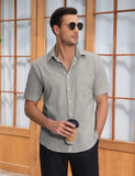 1 x RAW Customer Returns TOMEEK Men s Linen Shirt Summer Short Sleeve Shirt Casual Turn-Down Collar Business Shirt Cotton Henley Shirt, Grey, Size L - RRP €50.99