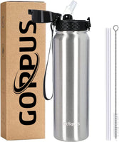 1 x RAW Customer Returns GOPPUS 1L 32oz Stainless Steel Water Bottle with Straw, Hot Thermal Water Bottle, Double Wall Insulated, Cold Water Leak Proof Adult - RRP €16.99