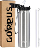 1 x RAW Customer Returns GOPPUS 1L 32oz Stainless Steel Water Bottle with Straw, Hot Thermal Water Bottle, Double Wall Insulated, Cold Water Leak Proof Adult - RRP €16.99