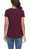 1 x Brand New DOTIN T-Shirts Women Summer Short Sleeve T-Shirts Casual Round Neck Solid Color T-Shirt Tops Blusas Tshirt Women Wine S - RRP €24.0