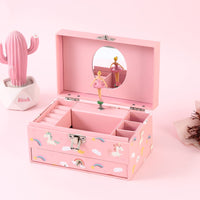 1 x RAW Customer Returns Behave music jewelry box with wind-up key mirror - jewelry storage and organizer for elegant treasures - jewelry box in pink with rainbow, cloud and unicorn motifs - RRP €24.16