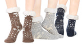 3 x Brand New FRALOSHA 3 pairs of deer hut socks, women s winter socks, warm cuddly socks, fuzzy anti-slip lining, stopper socks brown gray blue  - RRP €63.51