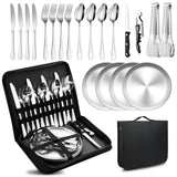 1 x RAW Customer Returns Camping Cutlery Set 4 Person, 20 PCS Picnic Plates and Utensils Set, Portable Tableware, Stainless Steel Cutlery Combination with Organizer Bag, Reusable, Durable - RRP €25.2