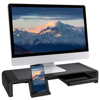 1 x RAW Customer Returns TATEGUARD Foldable Monitor Stand Riser Computer Monitor Stand with Adjustable Width Compatible with i Mac Printer Laptop with Storage Drawer Tablet Cell Phone Stand Holder Black - RRP €32.26