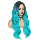 1 x RAW Customer Returns PORSMEER Ombre Black Cyan Long Curly Wig for Women, Natural Teal Cyan Synthetic Hair Cosplay Daily Party Wig Bluish Green - RRP €26.09