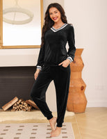 1 x RAW Customer Returns Totatuit Nicki house suit ladies velour tracksuit two-piece fluffy jogging suit for autumn winter sports pants with pocket 625-black XXL - RRP €34.58