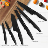 1 x RAW Customer Returns hecef Knife Set of 6 with Matching Blade Protective Knife Sheath, Black Oxide Set with Knife, Scratch Resistant and Rust Proof, Non-Stick Black Color Coating - RRP €25.91