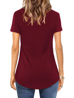 1 x RAW Customer Returns BeLuring Women s Blouses V Neck Cross Solid T-Shirt for Summer Burgundy Size M - RRP €22.37