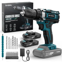 1 x RAW Customer Returns Sundpey cordless screwdriver set 21 V cordless drill - cordless drill with 2x2000 mAh battery, 18 1 torque levels, 45 Nm max, 2-speed speed, 10 mm drill chuck, 22 pieces drill set for home DIY project - RRP €46.38