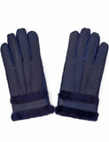 1 x Brand New YISEVEN Women s Winter New Leather Gloves Sheepskin Warm Thick Wool Fur Velvet Lining Thermal Wrist Driving Gift,Navy Blue L - RRP €22.8