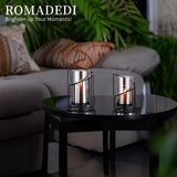 1 x RAW Customer Returns Romadedi lantern glass candle holder candle holder black glass cylinder with metal base for candles pillar candles tealight lanterns outdoor for table decoration living room garden decoration - RRP €19.99