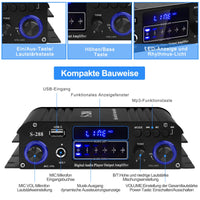 1 x RAW Customer Returns HiFi Amplifier S-288 600W Mini Bluetooth Stereo Audio Amplifier Receiver 12V 220V 4 Channels Digital Power Amplifier w LCD Display, FM Radio, BT, USB Input, for Home or Car - RRP €50.4