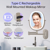 1 x RAW Customer Returns FUNTOUCH USB Rechargeable Cosmetic Mirror with LED Lighting, 1X 7X Magnification, Dimmable Shaving Mirror 3 Colors, Touchscreen Makeup Mirror, 360 Rotatable, Wall Mirror for Bathroom and Hotel - RRP €44.92