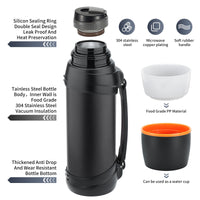 1 x RAW Customer Returns Olerd Thermos Flask 2.5L, Insulated Stainless Steel Drinking Bottle, Insulated Bottle with 2 Drinking Cups, Double Wall Insulated Camping Water Bottle, 24h Hot Cold Black  - RRP €36.68