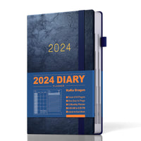 24 x Brand New KaKa Dragon Calendar 2024 Book Calendar Agenda, Diary Planner A5 Appointment Planner 1 Day 1 Page with Monthly Registers, 416 Pages Hardcover Blue - RRP €309.36