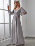 1 x RAW Customer Returns Ever-Pretty Elegant A-Line V-Neck Formal Dress Evening Dresses 00461 Grey 46 - RRP €77.99