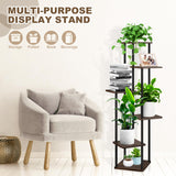 1 x RAW Customer Returns YOCOMEY 6-Tier Wooden Flower Rack Plant Rack, Multi-Tier Flower Stand Plant Stand Flower Bench Flower Stairs Plant Stairs Standing Shelf for Indoor Garden Balcony Decoration Black Oak  - RRP €55.45