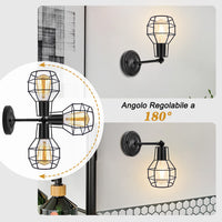 1 x RAW Customer Returns Wall Lamp E27 Metal with Cage Vintage Interior Wall Light with Plug Industrial Bedroom Applique 180CM Cable Applique Retro Wall Lamp with Switch, for Indoors - RRP €32.38