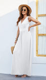 1 x RAW Customer Returns AUSELILY Maxi Dress Women Summer Sleeveless Dress Long Elegant Deep V-Neck Evening Dress with Pockets White 3XL - RRP €38.99