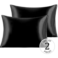 1 x Brand New PiccoCasa pillowcase 40x60cm satin pillowcase set of 2 cozy pillowcases with zipper like silk pillowcase for pillow sleeping pillow decorative pillow black 40x60cm - RRP €13.61