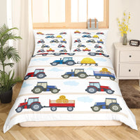 1 x RAW Customer Returns Children Baby Tractor Bedding 135x200cm Tractor Vehicles Excavator Combine Harvester Bedding Set Girls Boys Teenagers Wagon Cars Decor Soft Microfiber Duvet Cover Set with 1 Pillowcase 80x80cm - RRP €32.99