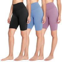 1 x RAW Customer Returns FOTOCITI 3 Pack Cycling Shorts Women High Waist Short Sports Pants Elastic Shorts Summer Leggings Pants for Sports Yoga Gym 04 Black Light Blue Light Purple, L-XL  - RRP €22.1