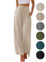 1 x RAW Customer Returns Puimentiua Women s Lightweight Summer Loose Linen High Waist Trousers Summer Wide Leg Drawstring Pants S-XXL Khaki XL - RRP €31.99