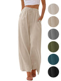 1 x RAW Customer Returns Puimentiua Women s Lightweight Summer Loose Linen High Waist Trousers Summer Wide Leg Drawstring Pants S-XXL Khaki XL - RRP €31.99