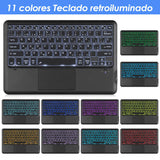 1 x RAW Customer Returns KOOCHUWAH K12 Bluetooth Keyboard with Touchpad 11 Colors Backlit Spanish Layout Bluetooth 3.0 Rechargeable 650mAh Compatible with Windows Android iOS Keyboard with Stand  - RRP €35.69