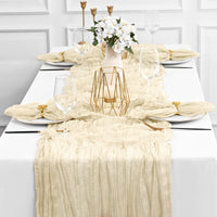 1 x RAW Customer Returns Teruntrue 4 Pieces Cheesecloth Table Runner Cream Cheesecloth Table Runner, Rustic Gauze Table Runner Romantic Semi-Transparent Fabric Tablecloth Table Runner Boho for Wedding Kitchen Cream, 400cm  - RRP €25.64