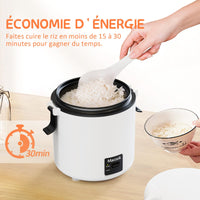 1 x RAW Customer Returns Macook Mini Rice Cooker, 1.5 Cups Raw Rice, 0.3L Small Outdoor Rice Cooker, 200W, Non-Stick Container, Keep Warm Function, Unattended Cooking, for 1 to 2 People White  - RRP €38.84