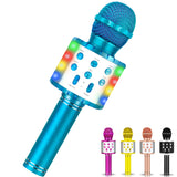 1 x RAW Customer Returns Portable Karaoke Machine with Wireless Microphone, 5 in 1 Karaoke Machine Handheld Microphone Speaker Player Recorder with Controllable LED Lights, Adjustable Remix FM Radio for Christmas Blue  - RRP €20.51