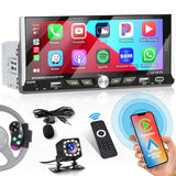 1 x RAW Customer Returns 1Din Car Radio with Screen Wireless Carplay Android Auto 6.9 Inch Touch Display Radio Bluetooth Mirror Link FM 2USB Type-C SWC Rear View Camera and Remote Control - RRP €119.99