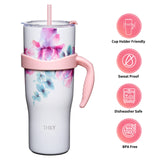 1 x RAW Customer Returns THILY 4oz Insulated Mug with Handle - Stainless Steel Triple Insulated Coffee Travel Mug with Lid and Straws, Keeps Drinks Cold for 34 Hours or Hot for 12 Hours, BPA Free, Pink Lilies - RRP €26.81