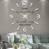 1 x RAW Customer Returns Mintime Frameless 3D DIY Wall Clock XXL Mute Mirror Sticker Home Office School Decoration Silver  - RRP €23.59