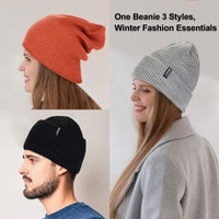 2 x RAW Customer Returns MSDC Hat Men Women Winter Pack of 3 Beanie Hat Women Fleece Lined Warm for Cold Weather Men Women Hat Winter Fashionable Skull Hat Black Gray Dark Orange  - RRP €36.28