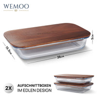 1 x RAW Customer Returns WEMOO cold cuts boxes set of 2 made of GLASS and ACACIA WOOD stackable Sausage container for the refrigerator solid wood no fragile bamboo Serving and cheese platter Sausage tin Cheese tin - RRP €38.27