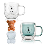 1 x RAW Customer Returns Cute Bear Mugs Set of 2 Cute Bear Tea Cups, 250ml Double Wall Glass Milk Coffee Bear Mug with Handle, Cute Birthday Gifts for Women and Men Pack of 2, White Lake Green  - RRP €19.15