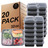 1 x RAW Customer Returns KINGHON Pack of 20 Meal PREP Containers - 3 Compartment Bento Lunch Boxes, BPA Free Reusable Food Storage with Airtight Lids, 32 oz - RRP €24.99