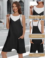 1 x Brand New heekpek Jumpsuit Women Short Summer Sleeveless Loose Overall Short V-Neck Spaghetti Strap Playsuit Casual Dungarees Women with Pockets, Black, S - RRP €26.99